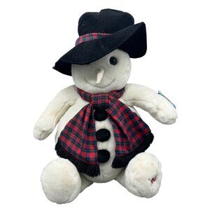 commonwealth snowden 1997 white Snowman Plush Toy top Hat & plaid Scarf 22" READ